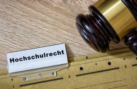 Akte „Hochschulrecht“ mit daneben liegendem Richterhammer