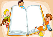 Kinder schauen hinter einem Buch hervor