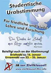 Aufruf zur studentischen Urabstimmung für friedliche und zivile Lehre und Forschung