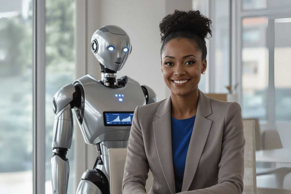 Frau mit Roboter