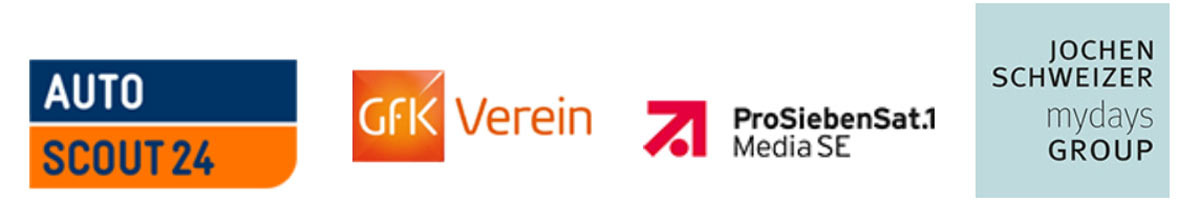 Firmen Icons von AutoScout24, GFK Verein, ProSieben und Jochen Schweizer