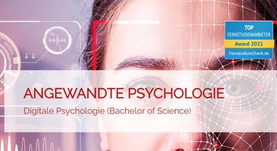 Schriftzug mit Angewandter Psychologie, im Hintergrund eine Frau