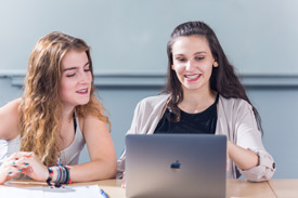 Studentinnen sitzen am Laptop
