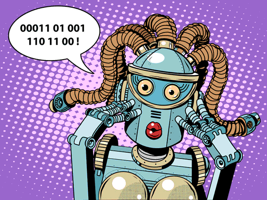 Bildrecht: studiostoks - Fotolia.com (stock.adobe.com) Ein Roboter spricht mit Nullen und Einsen
