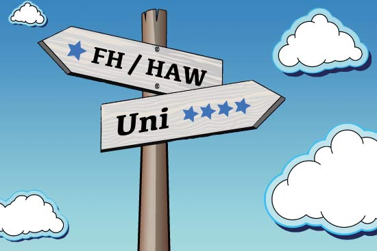 Wegweiser mit Sternen für beruflichem Erfolg für Uni, FH und HAW