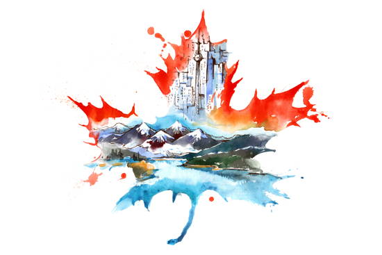 Impressionen aus Kanada gemalt in Form eines Ahornblattes