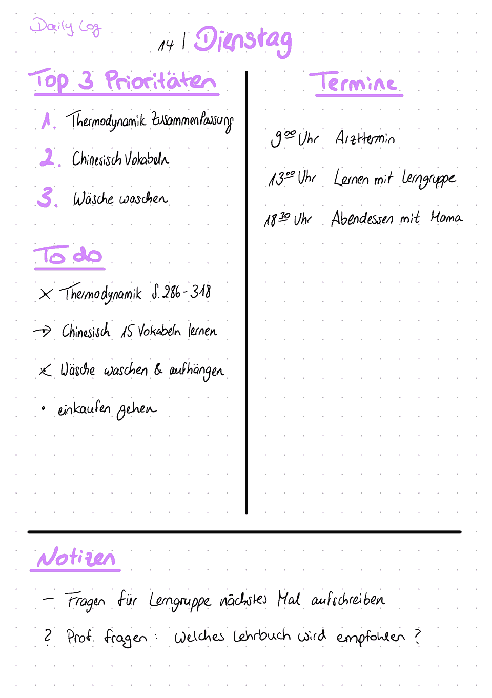So könnte dein Index im Bullet Journal aussehen