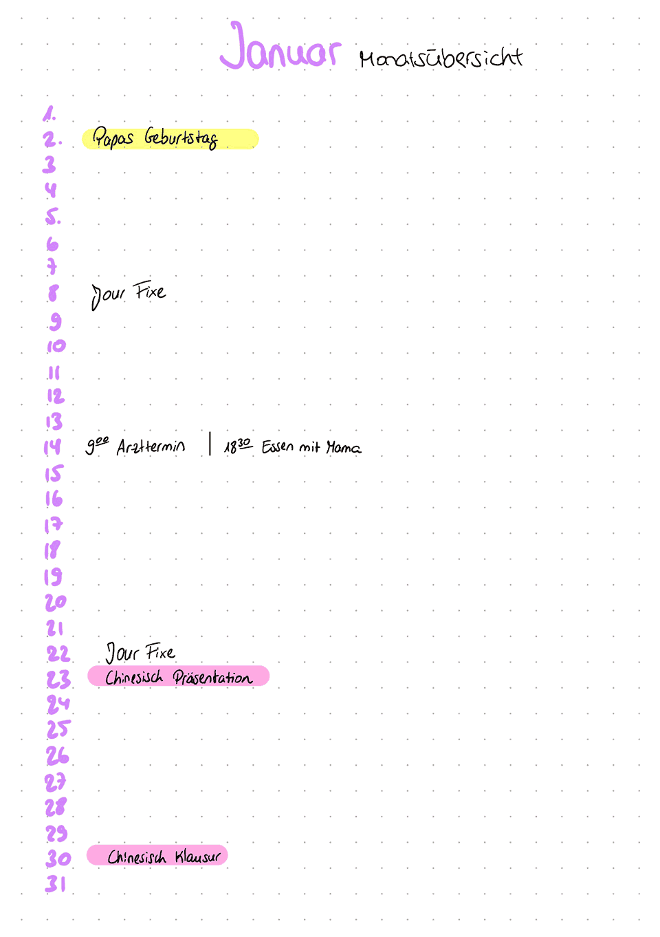 So könnte dein Index im Bullet Journal aussehen