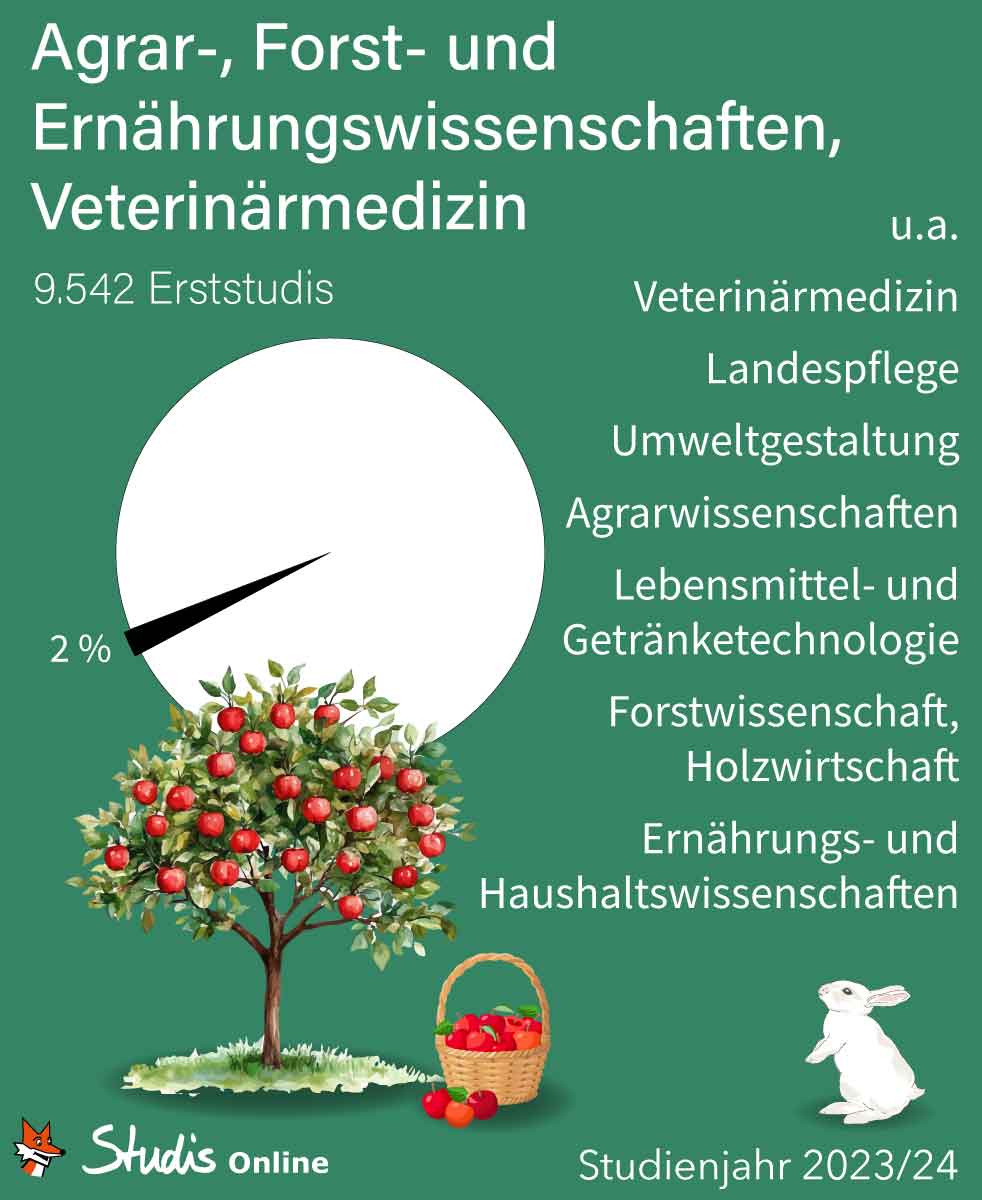 Wie viele von 481.962 Erststudis im Studienjahr 2023/24 wählten Agrar-, Forst- und Ernährungs­wissenschaften, Veterinär­medizin?