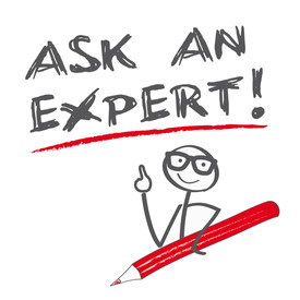 Figur mit Stift, Text dazu: Ask an expert!