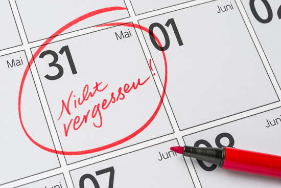 Kalender: 31. Mai mit Vermerk „Nicht vergessen“