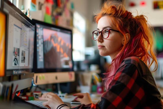Bildrecht: RealityForge - stock.adobe.com Junge Gamedesigner arbeitet an zwei Bildschirmen