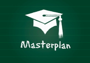 Masterplan auf Tafel geschrieben (mit Doktorhut-Symbol darüber)